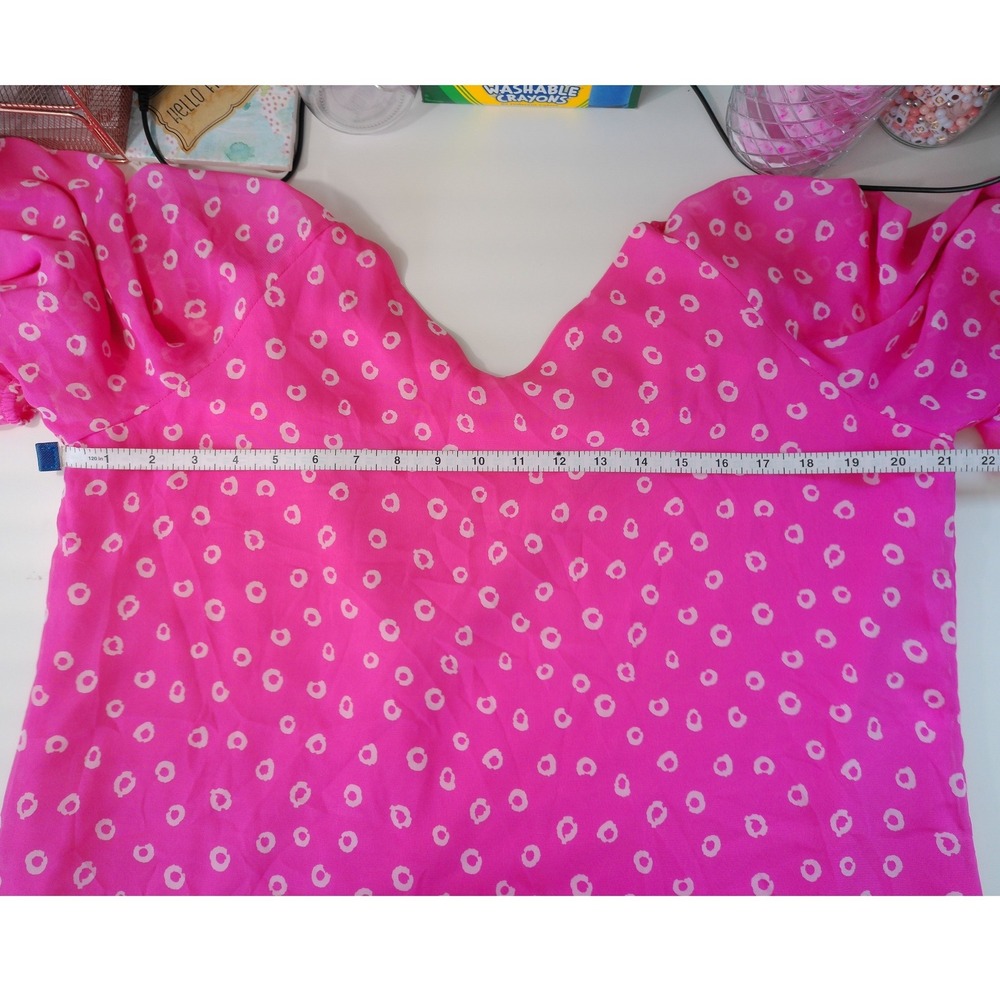 Nine West Pink White Circle Print Tie Neck Blouse Size Large Long Sleeve Top - Picture 8 of 9